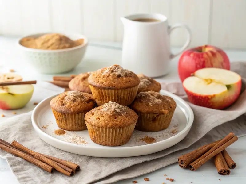 Apple cinnamon muffins on a plate—soft, sweet, and perfect for toddlers, an ideal toddler breakfast idea.