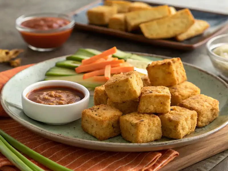 Crispy baked tofu nuggets – a plant-based iron snack for kids.