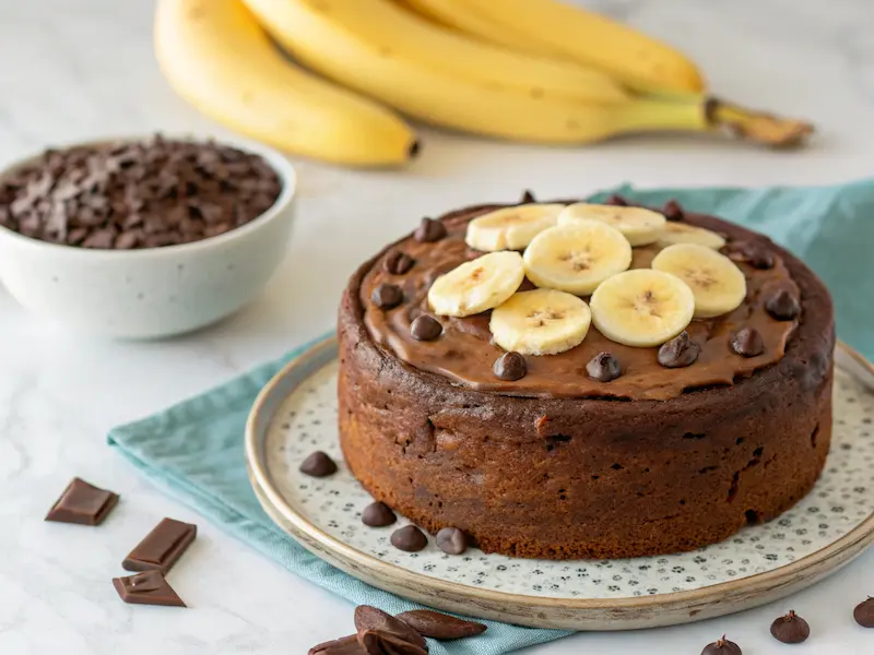 "Yummy toddler food chocolate cake made with ripe bananas and whole wheat flour for a soft, healthy treat."