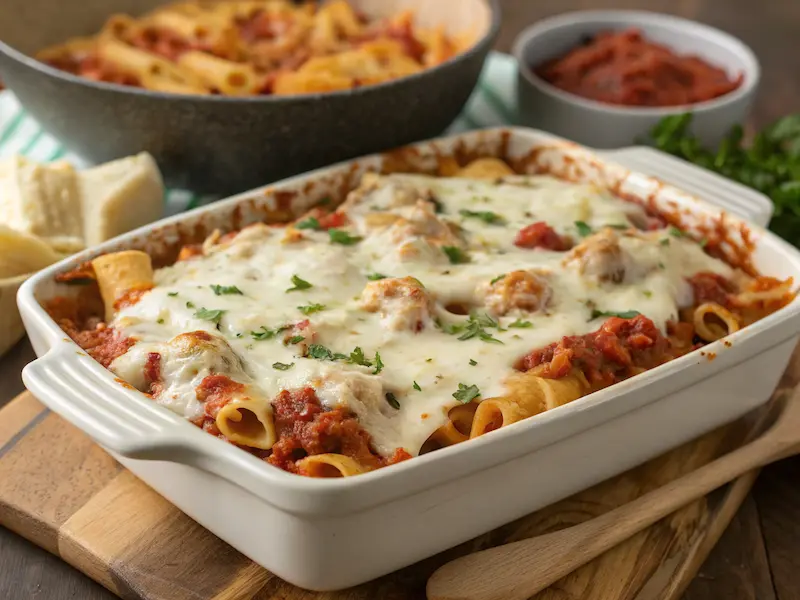 Cheesy ground turkey pasta bake – a comforting ground turkey toddler recipes for lunch.