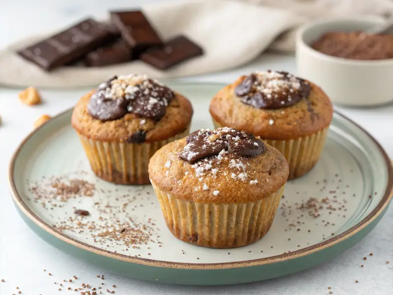 Chocolate Banana Muffins for toddlers, made with cacao and maple syrup—healthy toddler breakfast muffins.