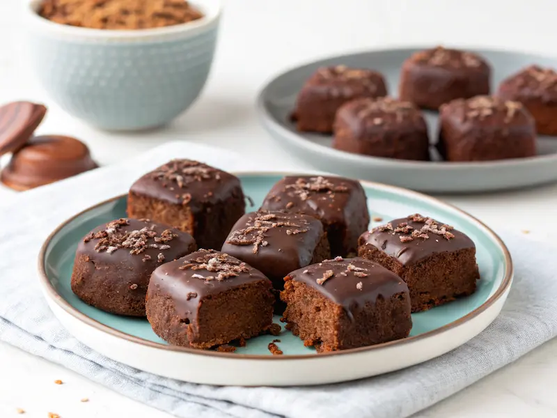 "Dairy-free chocolate cake bites for toddlers, fudgy, eggless, and made with plant-based milk."