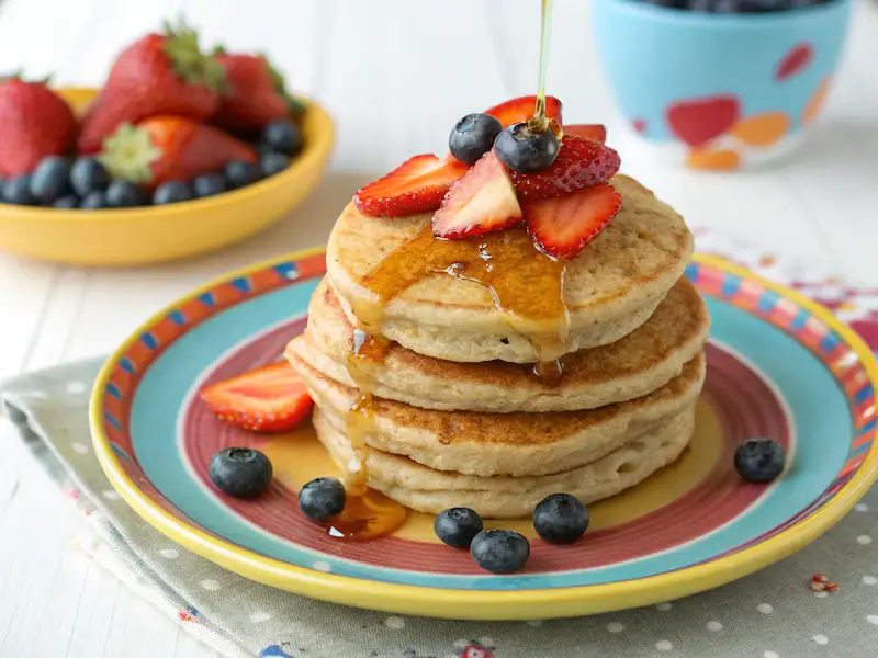 Whole wheat pancakes with molasses – iron-fortified and perfect for a kids’ breakfast.