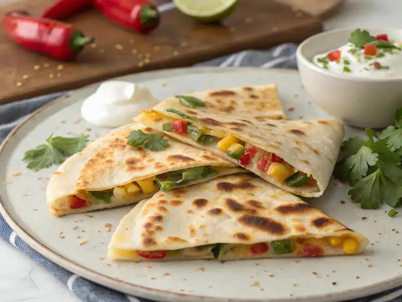 "Mini veggie quesadillas made with whole wheat tortillas, shredded cheese, and chopped veggies, perfect for toddler lunches."