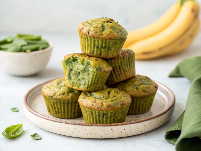 Spinach Banana Muffins for toddlers, a green-packed breakfast muffin with the sweetness of banana—perfect toddler breakfast muffins.