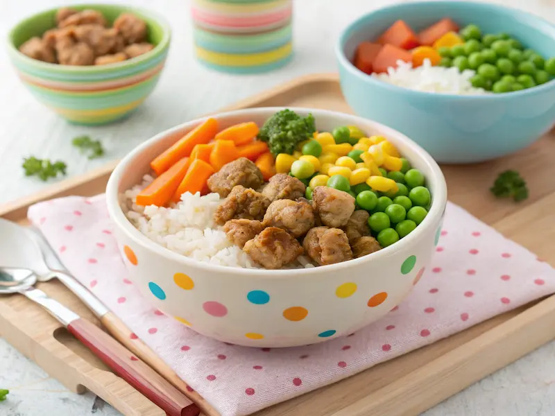 Ground turkey veggie rice bowl – a nutritious ground turkey toddler recipes for lunch.