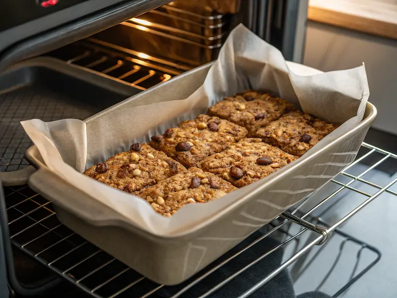 "Chilling granola bars in the fridge for a toddler granola bar recipe."