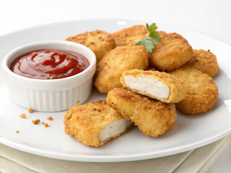 Baked Chicken Nuggets, crispy on the outside and tender inside, served with a side of dipping sauce—a healthier alternative for toddler dinner ideas.
