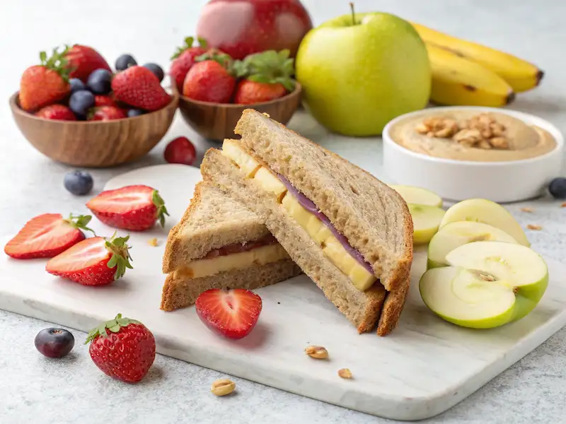 "Sunflower butter and banana sandwich – a nut-free, allergy-friendly lunch option for kids."