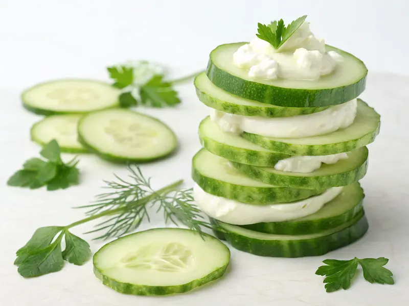 Cucumber Stackers with Cream Cheese—refreshing toddler snacks made with cucumber and cream cheese for a light and healthy bite.