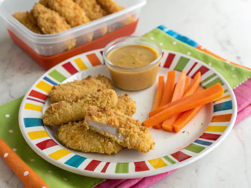 Crispy almond flour-coated paleo chicken tenders served with dipping sauce – gluten-free kid-friendly recipe.