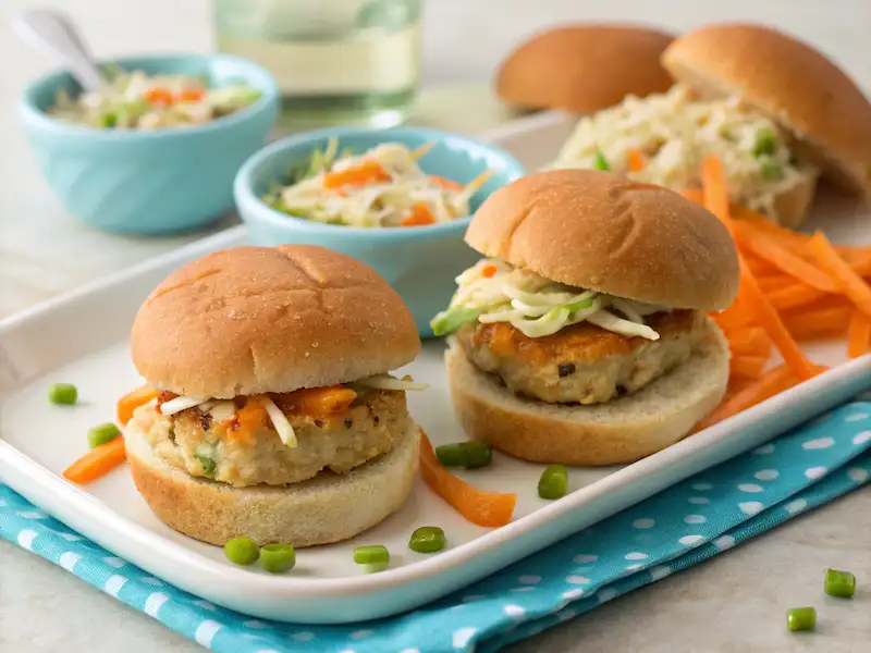 Soft Turkey and Veggie Sliders made with juicy turkey patties, grated veggies, and soft buns, perfect for a nutritious toddler dinner idea.