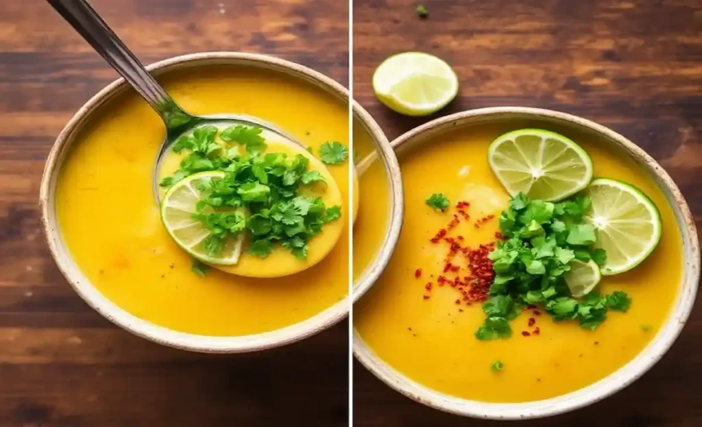 "Delicious and creamy coconut lime fish soup served in a bowl with a sprinkle of herbs and lime wedges for extra zest. Perfect for a kid-friendly, healthy meal."